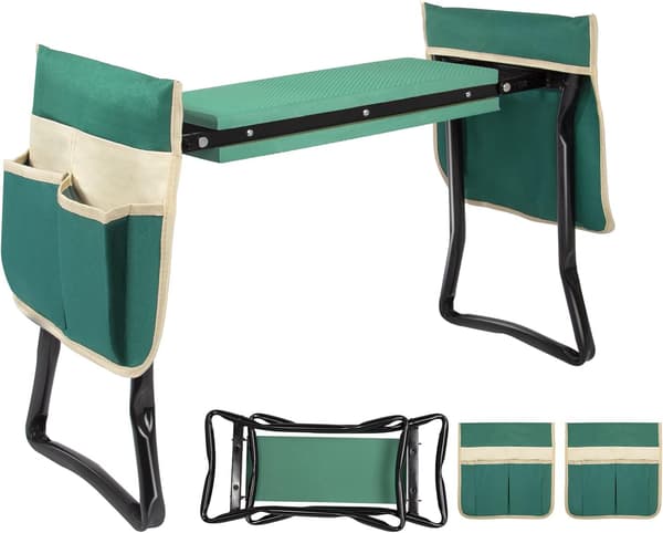 Garden stool foldable 2-in-1 work stool with EVA foam mat, tool bag-XF15-