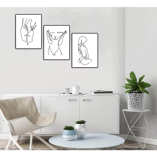 Linje Kunsttryk Mode Kvinder Kunsttryk Sæt med 3 Sort-Hvid Tryk Stick Figur Trykning Gave til Kvinder Canvas Rose Tryk Vægbillede