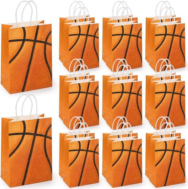 50-pack basketbollskalasväskor, godispåsar av papper med handtag för temafödelsedagsdekoration