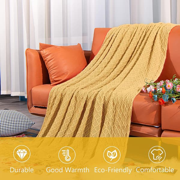 Akryl Strikket Plaid, 120x170 cm, Gulternet, Stor