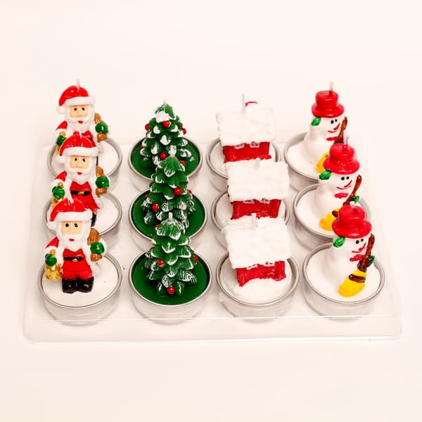 12 Mini Duftende Jule Tealight Lys, 4 Design, 5x4cm - Ch