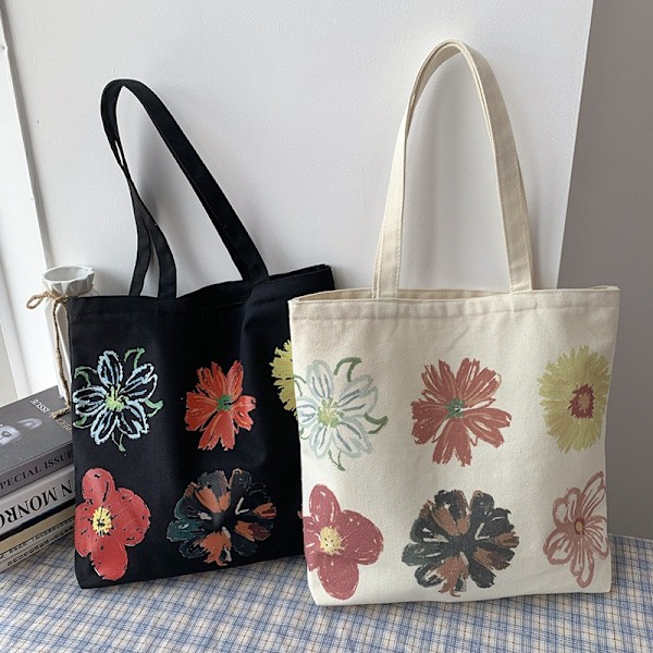 2 stk. Canvas Tote Bag til Kvinder Skuldertaske med lynlås Arbejde Strand Rejse og Indkøbspose