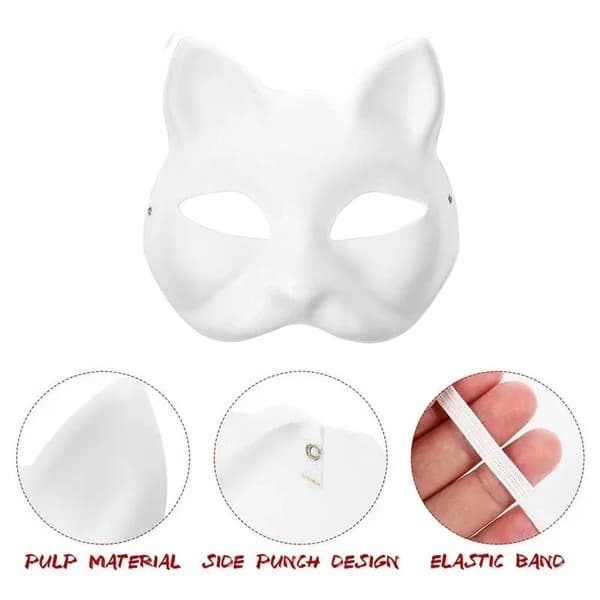 10 Katteansigtsmasker til Maling - DIY Hvide Masker til Maskerade og Halloween Vit white