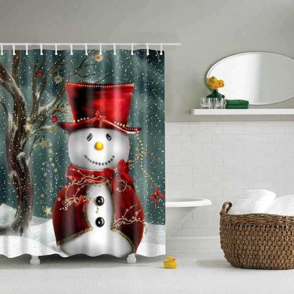 Vattentätt jul-snögubbe duschdraperi i polyester med krokar
