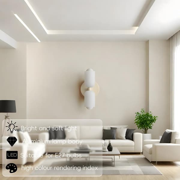 Indoor Wall Lamp with 2 Lights, Up/Down Metal Wall Sconce, E27 Wall Light, White Lamp (Bulb Not Included)