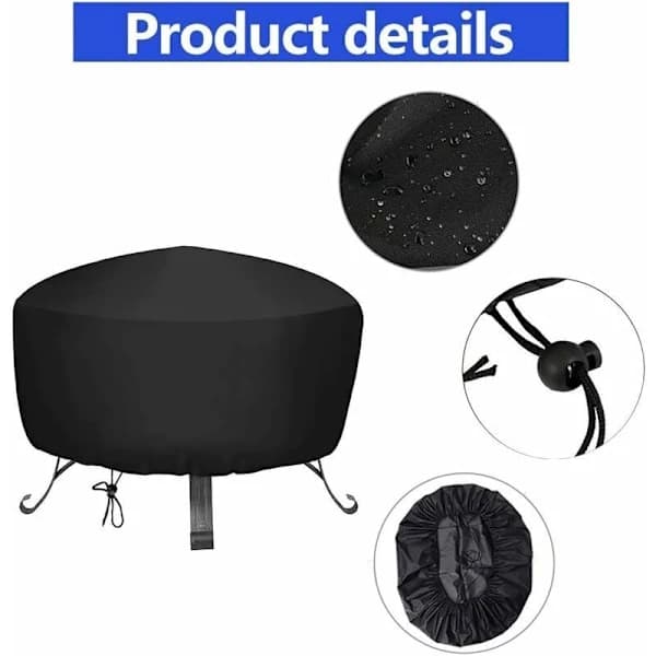 HA~BBQ Fire Pit Cover, Round Fire Pit Cover with Drawstring, Waterproof Oxford Fabric Fire Pit Cover - Dia.85x40
