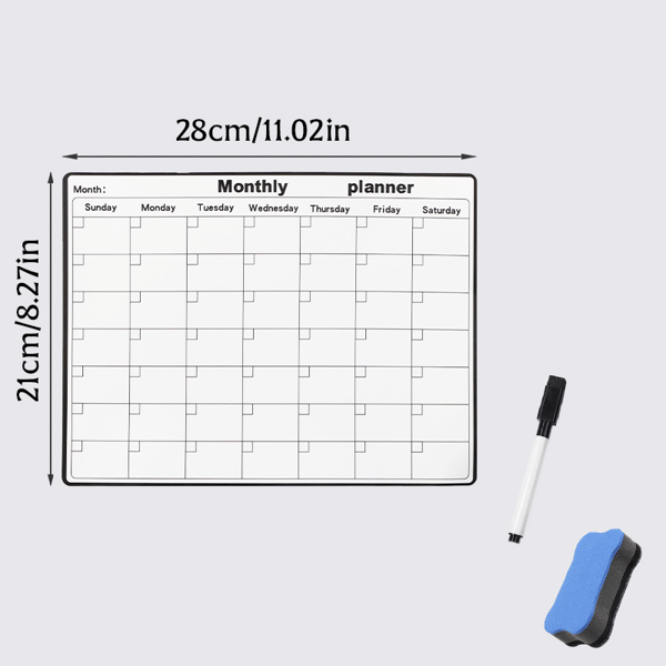 Magnetisk whiteboardkalender til køleskab (inkluderer: 1 whiteboard, 1 pen, 1 viskelæder)