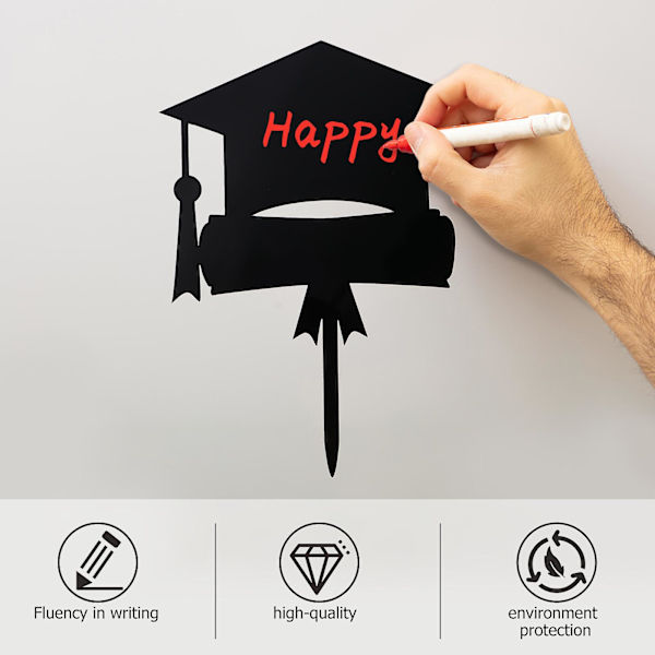 4 stk. 2021 Graduation Party Trencher Kage Toppers Akryl Kage Toppers Sort 17X13CM