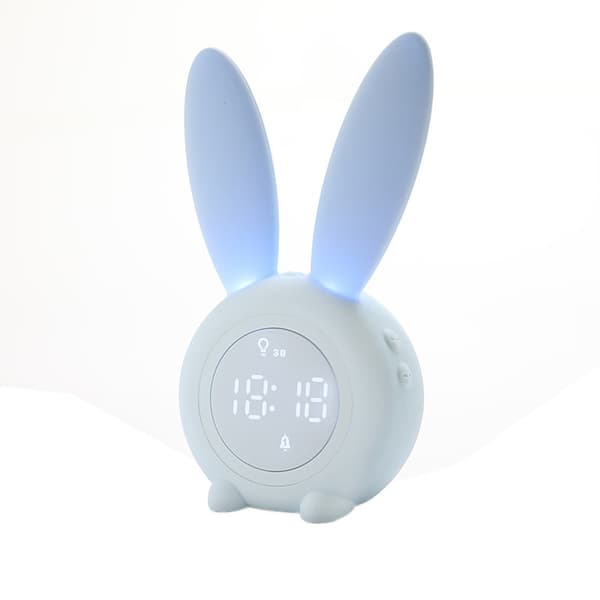 Blue, cute rabbit-shaped induction dawn alarm clock, automatic br