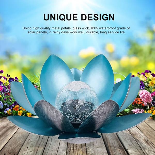 Solar-Powered Lotus Garden Lamp Outdoor Lighting with Daylight Sensor Blue Blue