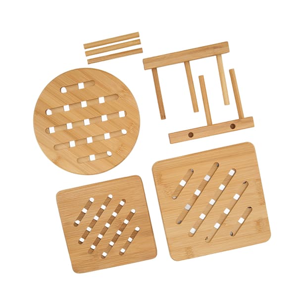 3 Pcs Bamboo Coasters Thick Multifunctional With Holder Non Slip Table Placement Mats Insulation Pad for RV Home