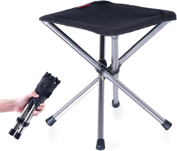 (Sort - S) Sammenklappelig Tripod Skammel til Camping, Sammenklappelig 3-Benet C