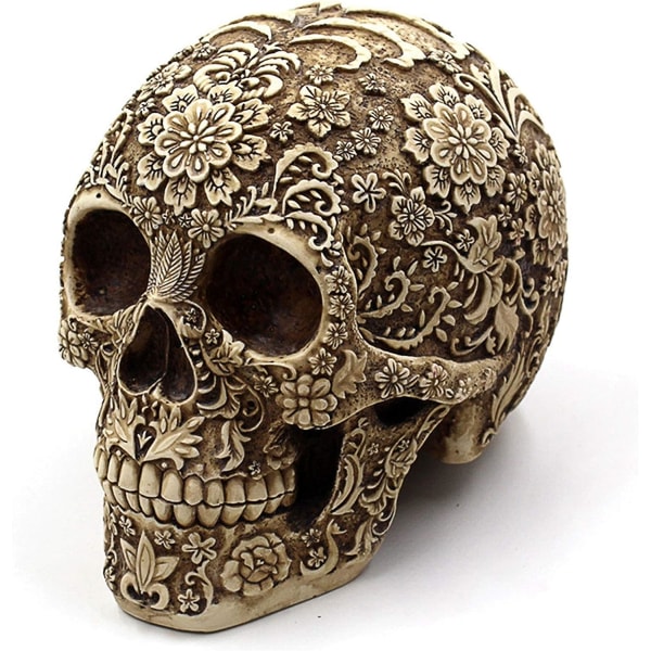 Creative Skull Blommor Skulptur 8,1'' Människohuvud Skelett Staty Samlarobjekt Halloween Dekoration Heminredning