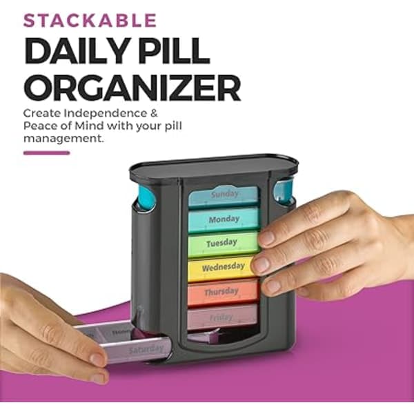 ##/Black/Black Weekly Pill Box1 Dispenser7 Stackable Compartments##/