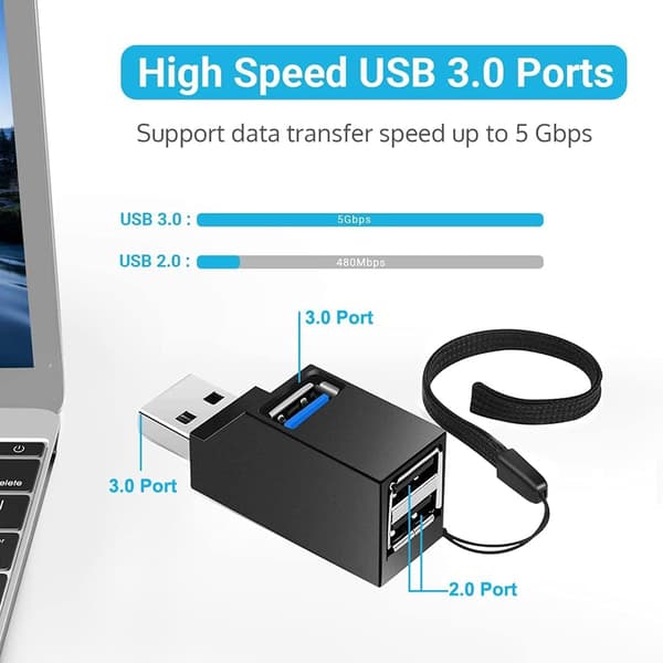 USB-hub, Mini USB 3.0-hub bærbar adapter Højhastighedsudvidelse Multi USB-hub splitterkabel til PC bærbar computer