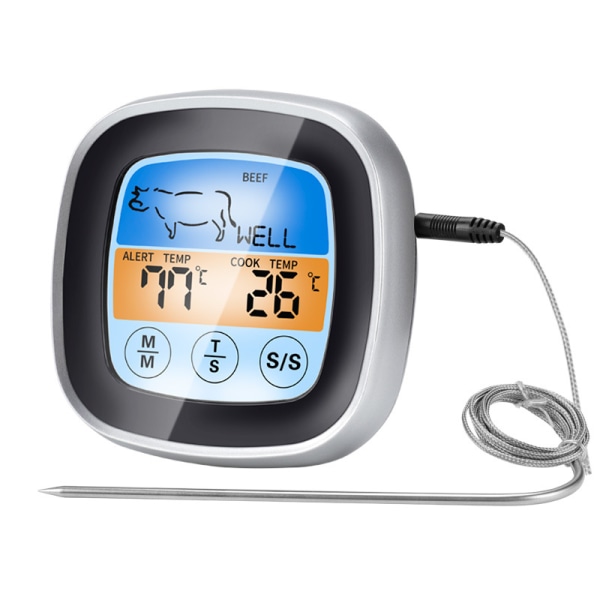 Digital Kötttermometer Kök, BBQ Termometer, Digital Termometer med LCD-Timer, Temperaturgivare för Ugn Kött O