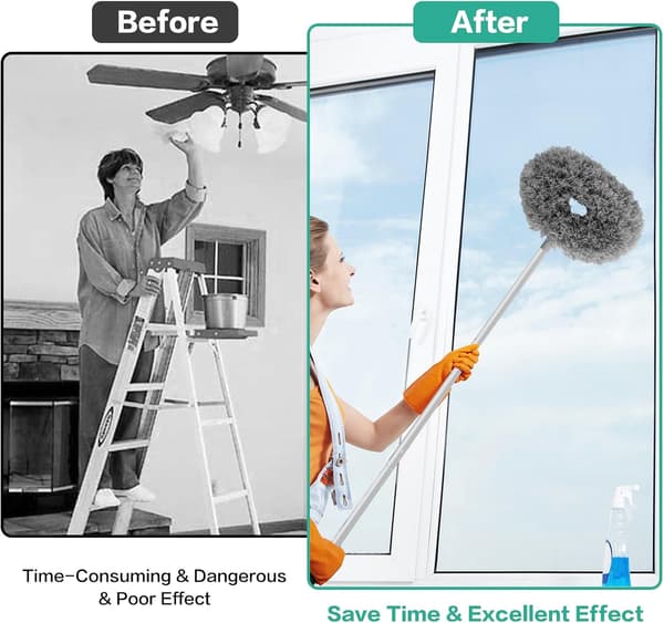 Ceiling Fan Cleaner Duster Reusable Microfiber Ceiling Fan Blade Cleaner Detachable Duster with Extension Pole Adjustable from 33 to 140 cm