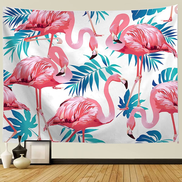 Pink Flamingotæppe Væghængende Blad Farverige Billede Digital Print Gobelin til Stue Soveværelse Boligindretning -100x75cm