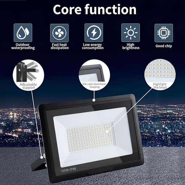 100W LED-belysning, vattentät IP66