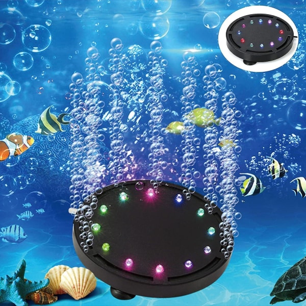 5 tommer 12 leds Aquarium Air Bubble Light, flerfarvet nedsænket akvarium Air Stone Disk Lampe Undervands Bubbler Light til akvarier og fiskedam