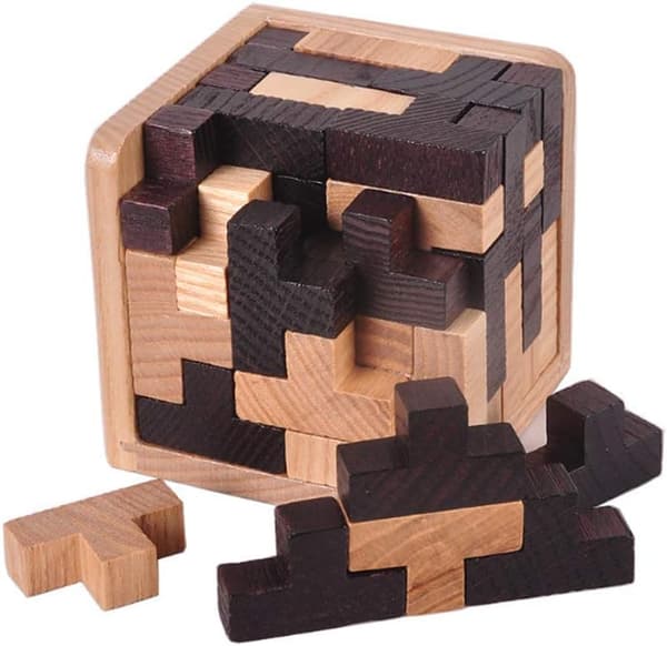 Gobus Wooden Speaker Magic Cube 54 Pieces T-Shape Building Blocks Puzzle Brain Teaser Puzzle