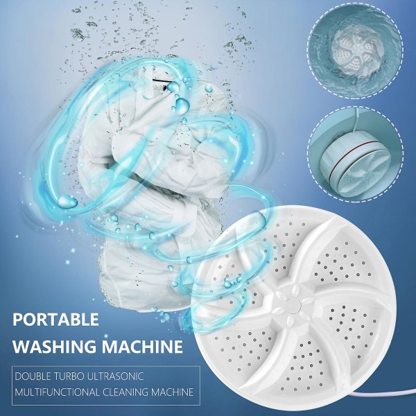Bärbar tvättmaskin, minitvättmaskin, minidiskmaskiner Turbo med USB, lämplig för hemmabruk White