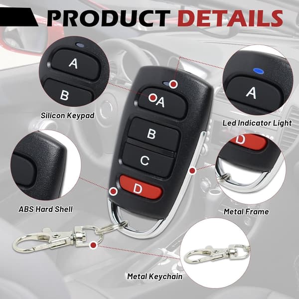 2 pcs Garage Door Remote Control 433 Mhz, Universal Wireless Garage Door Remote Control, Garage Door Duplicator Remote Control with 4 Buttons, 50m Range