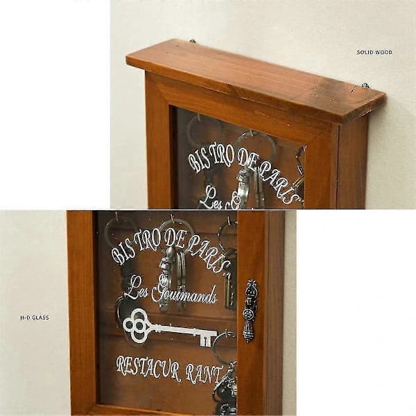 Wooden Key Box, Retro, Wall Mounted, Key Cabinet with Magnetic Door, Durable Solid Wood Storage with 6 Hooks-B Blue