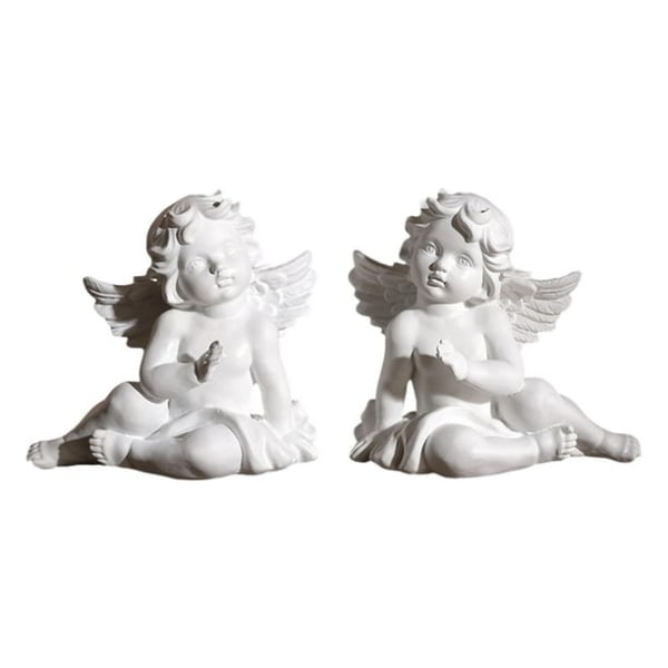 2x Engel Statue Figurer Skulptur Baby Harpiks Håndværk Ornamenter Samleobjekter til Kirke Bar Spisestue P 95x6x85cm Engel Statue