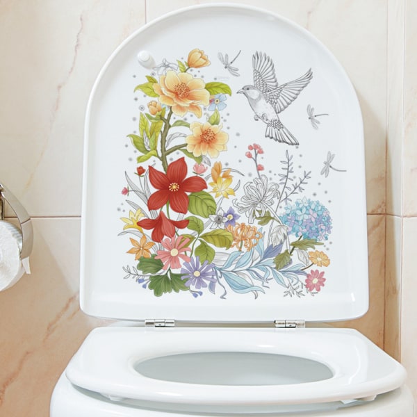 Blommor och fåglar Dragonfly Badrum Toalettsits Lock Cover Dekaler Stickers PVC-dekal Avtagbar självhäftande toalett
