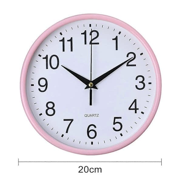 Round Wall Clock Simple Style High Precision Battery Operated Silent Quartz Clock Wall Decor -Sy Pink