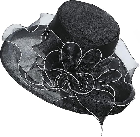 Sort - Organza Chapel Hat Paryk Bryllup Solhat til Kvinder