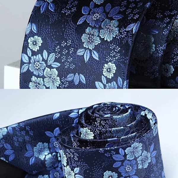 HA-Extra Lang Blomstret Paisley Slips og Lommetørklæde Sæt til Mænd