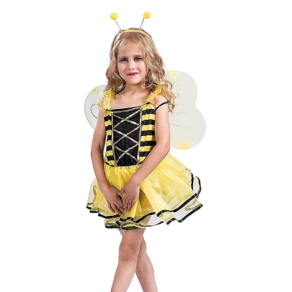 3 stk Halloween Cosplay kostyme Bee Fairy Klær Sett Pannebånd Skjørt Vingesett Halloween Party Barnefest antrekk (størrelse L)
