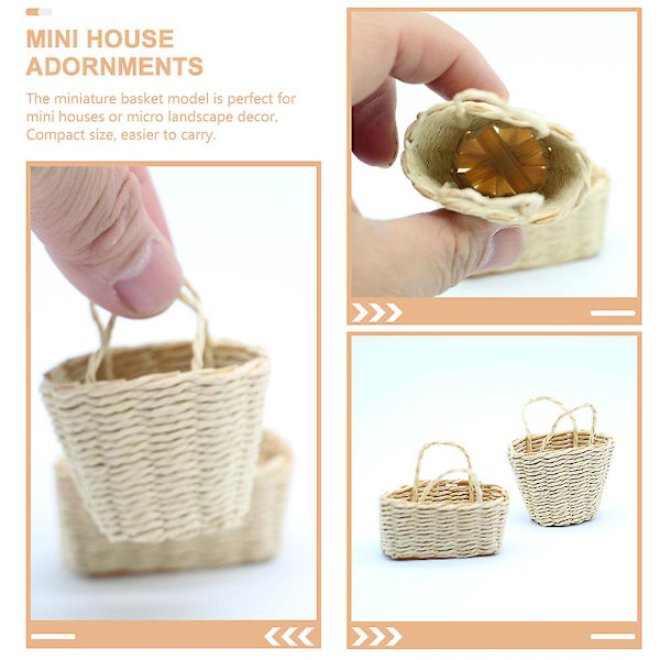 2 st Miniatyrvävda Korgar för Dockhus Dekoration Minihus Möbler Tillbehör 4,5x2,2x4cm