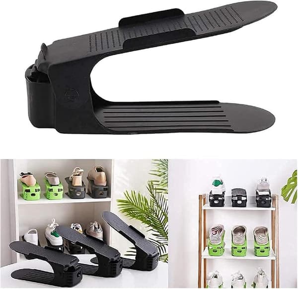10-pack Black Adjustable Shoe Rack, Double Layer Non-slip Shoe Rack