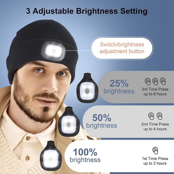 LED-hat med lys, Unisex Genopladelig LED-pandelygtehat, Sort