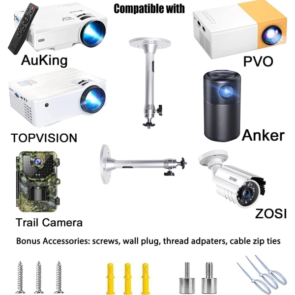 Mini Projektorfeste Universal Projektor Tak- og Veggfeste 360° Rotasjon Projektor Stativ Kompatibel med Projektorer