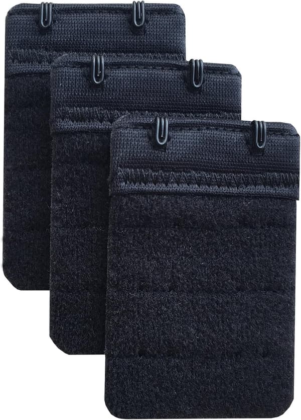 Black 3-pack Soft Comfortable Bra Extenders for Women, 2 Hooks, 6.1 cm x 3.8 cm