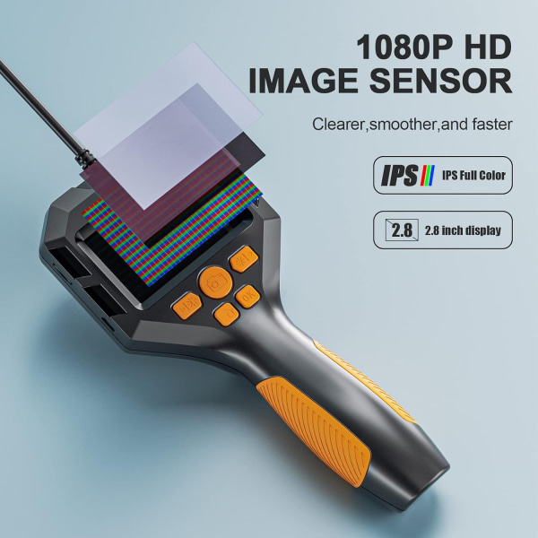 Industriellt endoskop, 1080P HD Digital Borescope Inspection Camera med 8 mm IP67 vattentät kamera, avloppskamera med 2,8" IPS-skärm, kabel