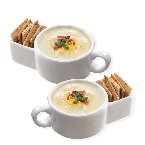 Ceramic Soup and Cracker Mug with Handle, Cereal Bowl for Milk, Chips, Dip Sauce