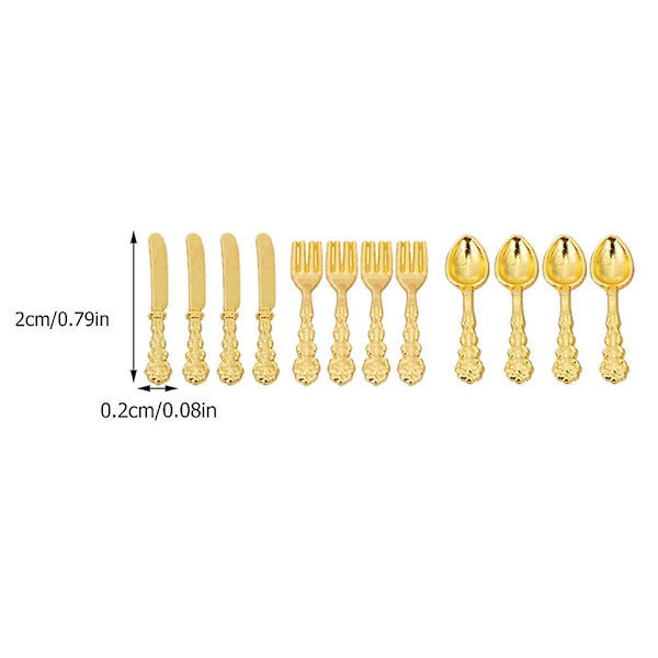 36 kpl Nukenukke-talon Alloy-astiasto-koriste Mini-illallinen Sarja Mikro-aterimet Koristelu Kulta 2X0.2CM