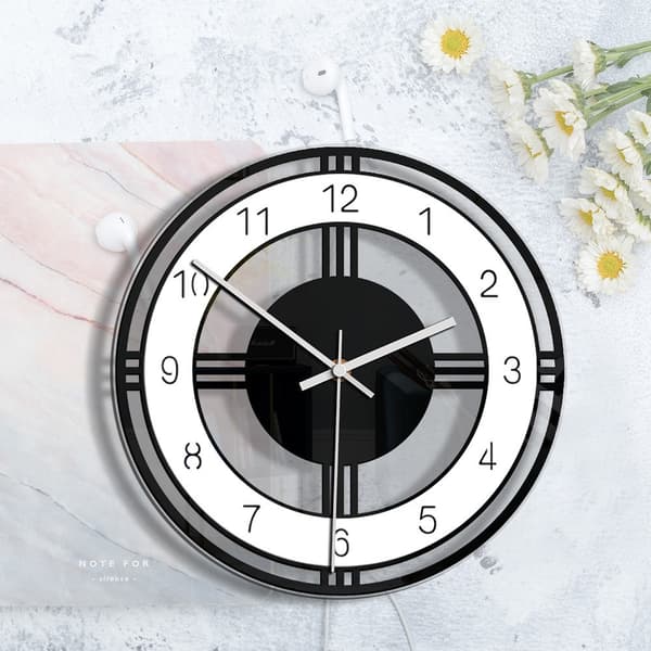 Modern Design Acrylic Wall Clock, Silent, Round Decorative Quartz Wall Clock, 11 Inch (Black and White)
