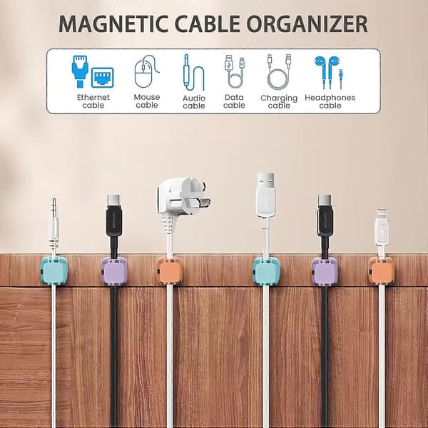 6-pack Magnetic Cable Organizer Cable Clips - Adjustable Under Desk