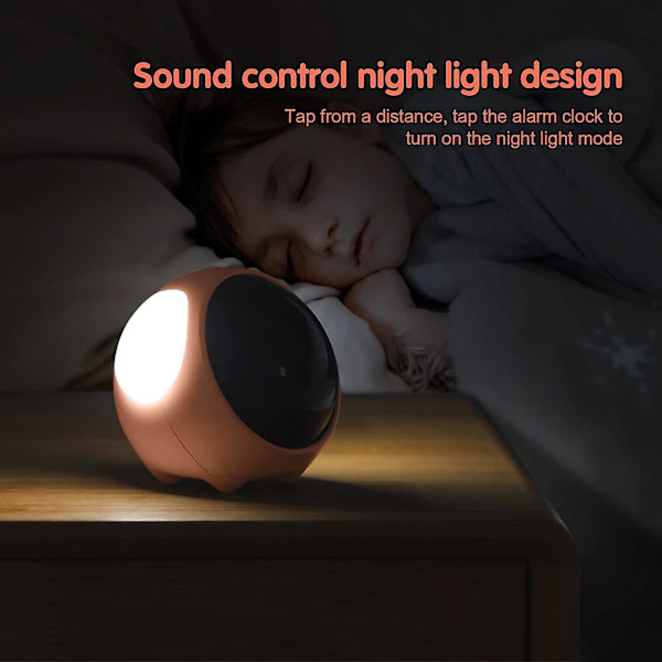 Børnevækkeur, 2 Vækkeure, Automatisk Tid/Temperaturvisning, USB-opladelig, Vækkeur med Natlysfunktion og Snooze-funktion