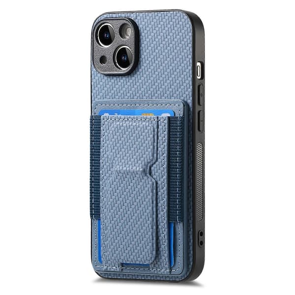 Til iPhone 15 kulfiber foldbart stativ elastisk kortlomme telefoncover