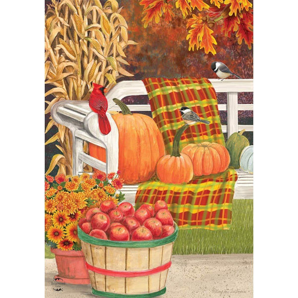 Efterårs Picnic Scene Haveflag Fald Æblekurv 12,5 \"x 18\" Thanksgiving Græskar Kalkun Haveflag