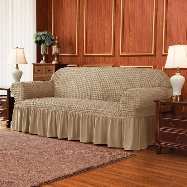 Kjole-stil - ensfarget beige, elastisk 1-delt sett med folder