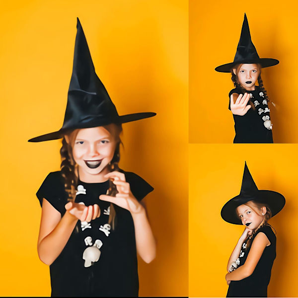 Solid färgad barnhatt för Halloween, häxhatt, spetsig hatt, sminkkostymrekvisita, liten barnstorlek