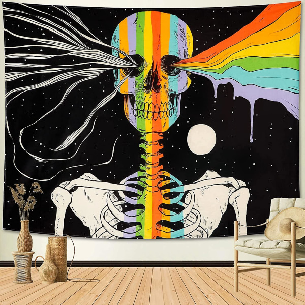 Skalle-Gobeläng Tarot Skelett Väggbonad Stjärnhimmel Gobeläng Hippie Meditation Gobeläng Färgglad Regnbåge Gobeläng Väggbonad För Sovrum Vardagsrum
